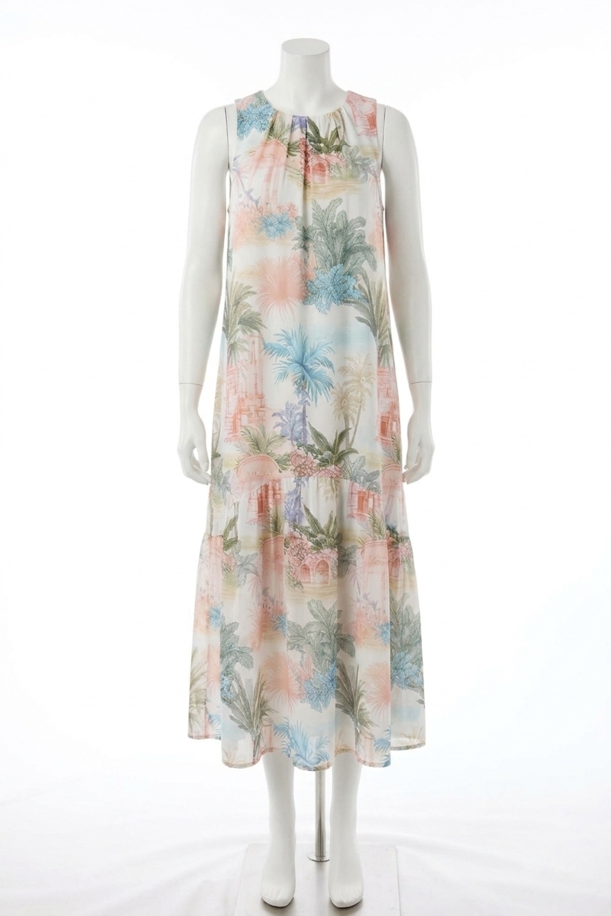 NEW ENTRO island escape halter self-tie neckline midi dress in off-white